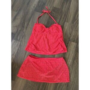 Catalina Coral Red Tankini Top with Matching Skirt Swim Set
